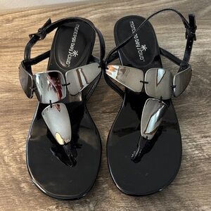 Black and Silver Mirrored Women's Wedge Sandals